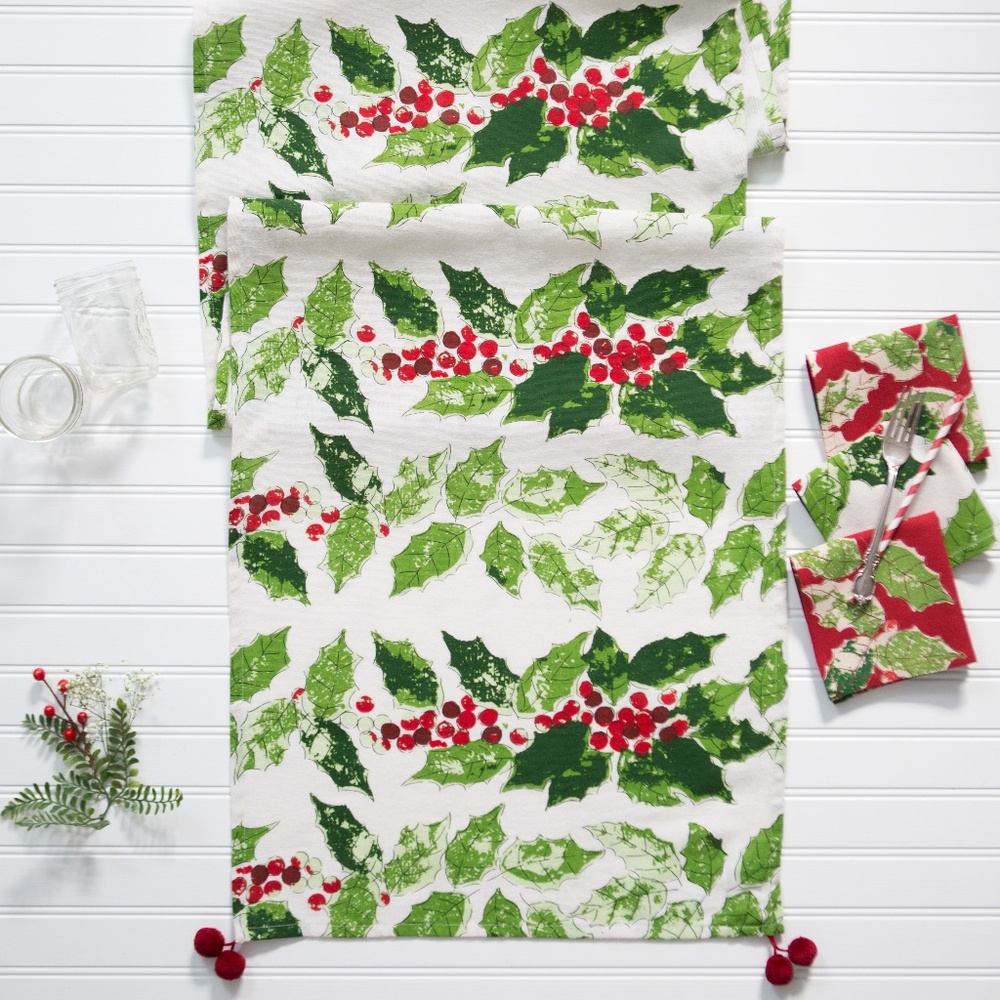 April Cornell Table Runner Jolly Holly 18x90" NWT
